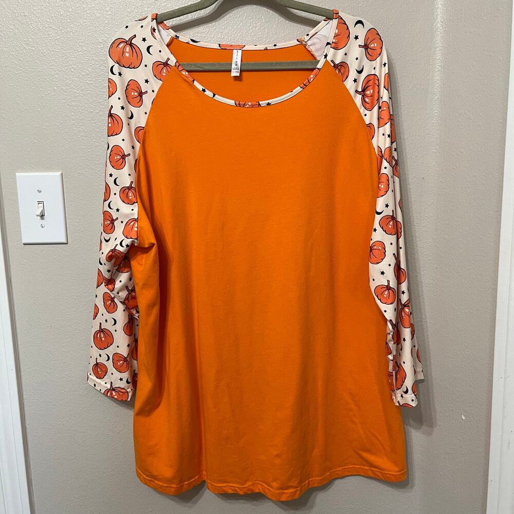 Iltex Women’s Novelty Top Sz XXXL Pumpkin Orange 3/4 Sleeve Stretch Autumn‎